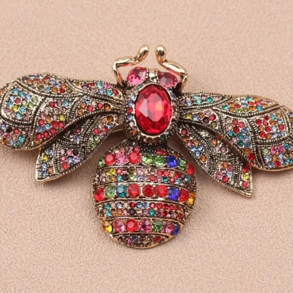 Multi Color Oversized Rhinestone Bee Brooch